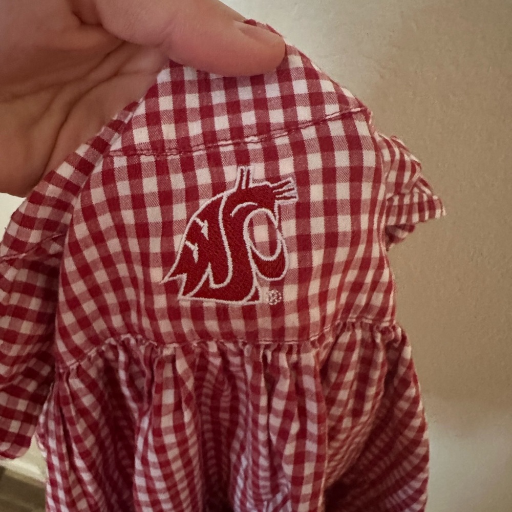 Girls' Red Gingham Tiered Dress with WSU Logo - Picture 4 of 4